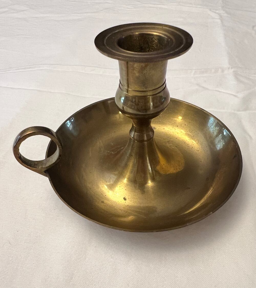 Brass Chamberstick Candle Holder Made in India Finger Loop Handle